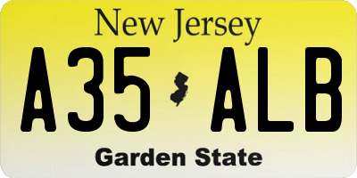 NJ license plate A35ALB