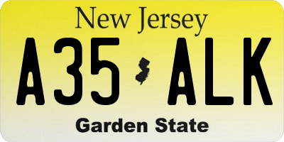 NJ license plate A35ALK