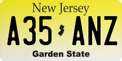 NJ license plate A35ANZ