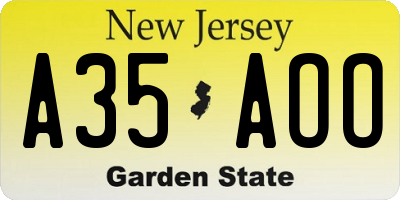 NJ license plate A35AOO