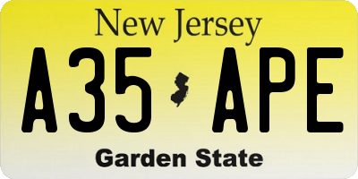 NJ license plate A35APE