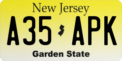 NJ license plate A35APK