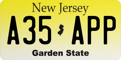 NJ license plate A35APP