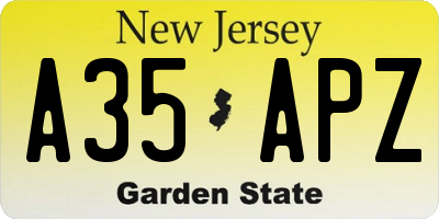 NJ license plate A35APZ