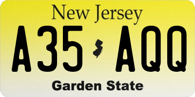 NJ license plate A35AQQ