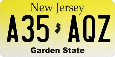 NJ license plate A35AQZ