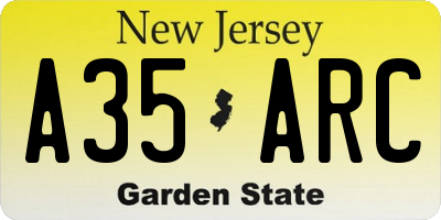 NJ license plate A35ARC