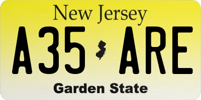 NJ license plate A35ARE