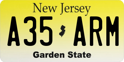 NJ license plate A35ARM