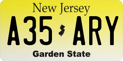 NJ license plate A35ARY