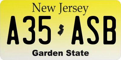 NJ license plate A35ASB