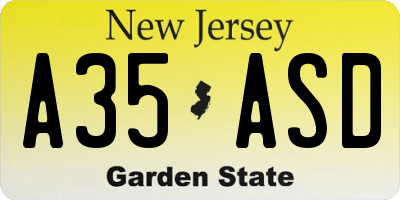 NJ license plate A35ASD