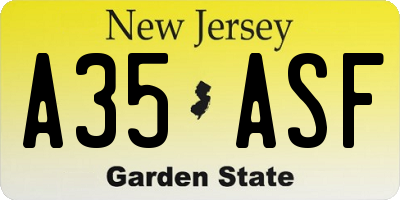 NJ license plate A35ASF