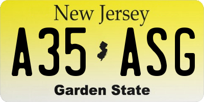 NJ license plate A35ASG