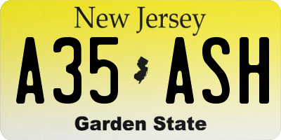 NJ license plate A35ASH