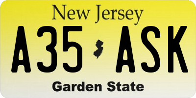 NJ license plate A35ASK