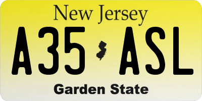 NJ license plate A35ASL