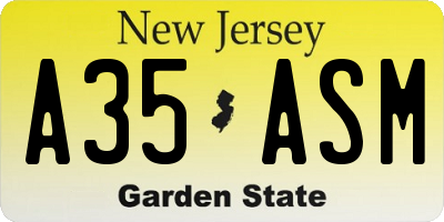 NJ license plate A35ASM