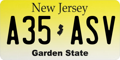 NJ license plate A35ASV