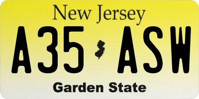 NJ license plate A35ASW
