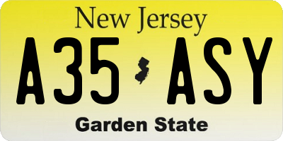 NJ license plate A35ASY