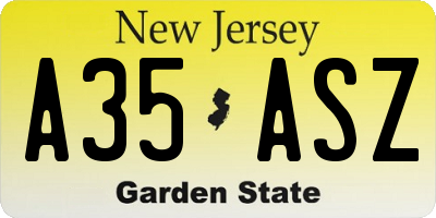 NJ license plate A35ASZ