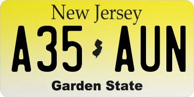 NJ license plate A35AUN