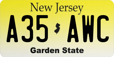 NJ license plate A35AWC