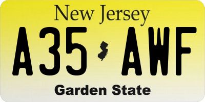 NJ license plate A35AWF
