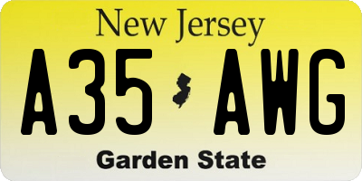 NJ license plate A35AWG