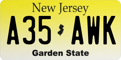 NJ license plate A35AWK