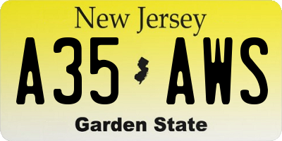 NJ license plate A35AWS