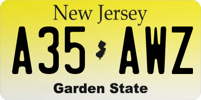 NJ license plate A35AWZ