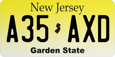 NJ license plate A35AXD