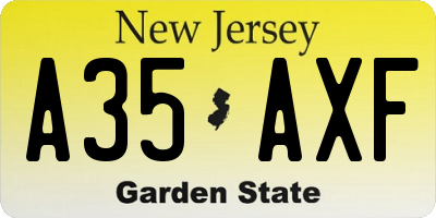NJ license plate A35AXF
