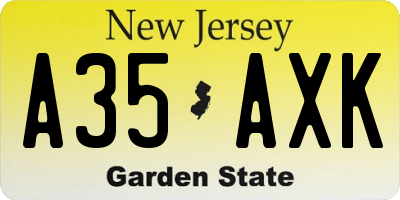 NJ license plate A35AXK