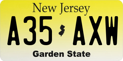 NJ license plate A35AXW