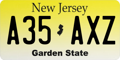 NJ license plate A35AXZ
