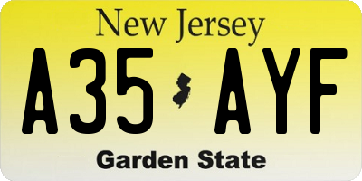 NJ license plate A35AYF