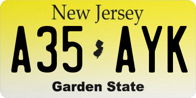 NJ license plate A35AYK