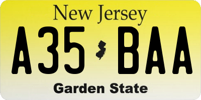 NJ license plate A35BAA