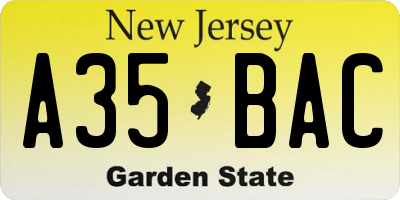 NJ license plate A35BAC