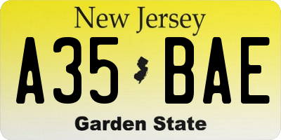 NJ license plate A35BAE