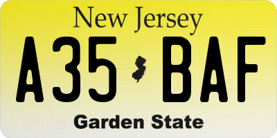 NJ license plate A35BAF