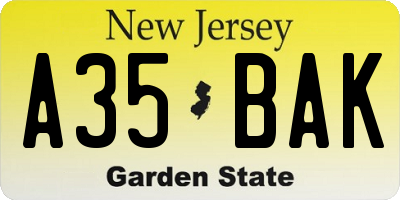 NJ license plate A35BAK