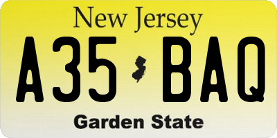 NJ license plate A35BAQ