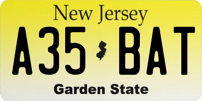 NJ license plate A35BAT