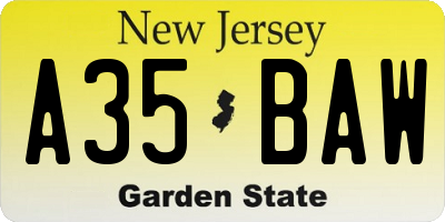 NJ license plate A35BAW