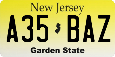 NJ license plate A35BAZ