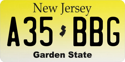 NJ license plate A35BBG
